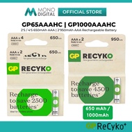 GP RECYKO+ 650 SERIES 2/4'S 650MAH AAA (GP65AAAHC-C4) /1000 SERIES 2'S 1000MAH AAA (GP100AAAHC-C2) R