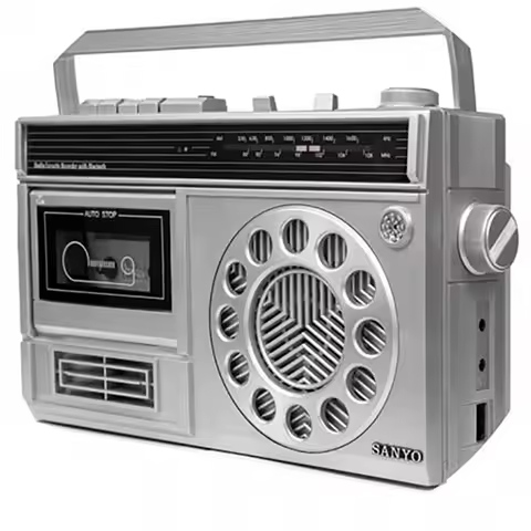 Large retro cassette radio ac/dc sanyo bluetooth mic. Built-in ks-126