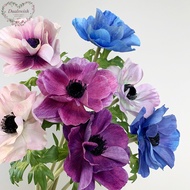 Dualswish 48cm Anemone Artificial Anemone Flower Bundle Flocking Artificial Flower for Wedding Cerem