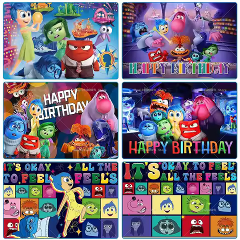 Inside Out Cartoon Backdrop Emotion Fun Kids Birthday Party Decor Baby Baptism Festive Supplies Phot