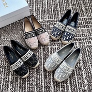 Dior Bucket Shoes - Straw Woven Sole with Embroidered Detail | Women's Slip-On Flats