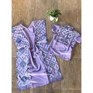 Terlaris Couple Kaftan Lilac Batik Kombinasi Polos Gamis Batik Anak