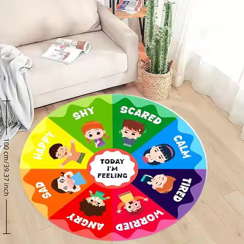 Emotion Wheel Kids Round Rug Flannel Educational Feelings Chart For Toddler Room Calm Angry Happy Sa
