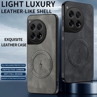 Leather Texture Wireless Charging Magnetic Case For OnePlus 12 OnePlus12 5G ShockProof Phone Cover