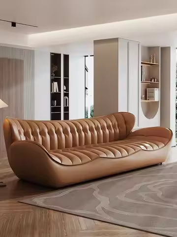 Italian minimalist silicone leather sofa Modern simple living room Small family light luxury Nordic 