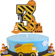 DINOSO Cake Topper Ulang Tahun Tema Excavator Penggali Angka 123 Konstruksi Truk Teknik Untuk Dekora