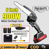 Reaim Chain Saw Cordless 2 baterai 6 Inch Chainsaw Cordless Chainsaw
