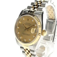 勞力士日誌型68273G，L編號，18K黃金，不鏽鋼，10顆鑽石，組合式，自動上鍊，香檳金錶盤