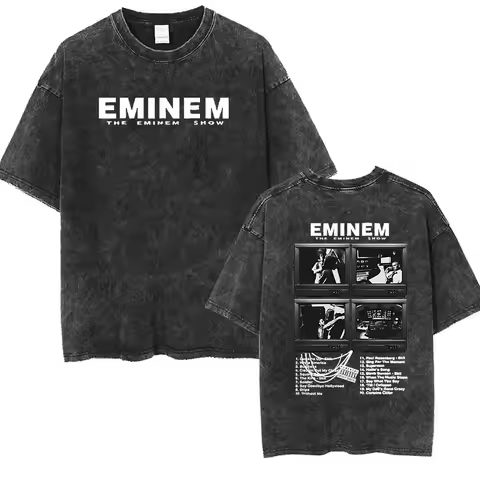 90s Rapper Eminem World Tour Music Graphic T Shirts Men's Cool Hip Hop Vintage Washed Oversized T-sh