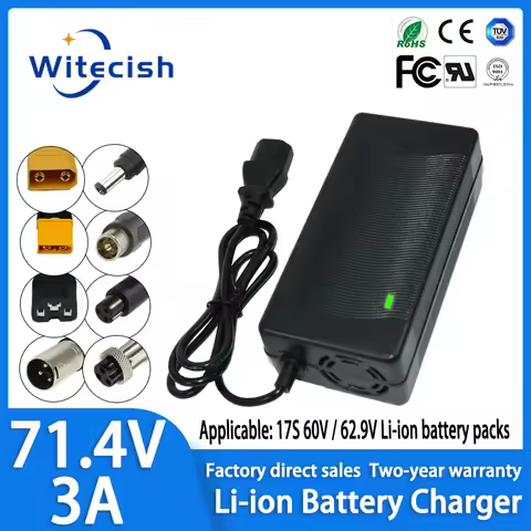71.4V 3A Battery Charger 17S 60V 62.9V Lithium Li-ion RV Forklift Energy Storage Charger IEC/XT60/XT