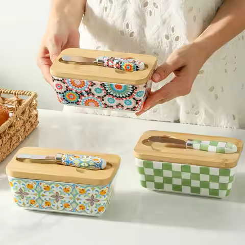 1set of Country-style Ceramic Butter Box, Retro Home Kitchen Cheese Butter Refrigerated Box, Butter 