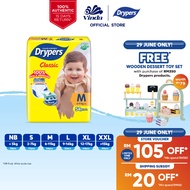 Drypers Classic Baby Tape Diapers NB78/ S70/ M54/ L50/ XL44/ XXL40 (1 Pack) - Speedy SkinDry Layers