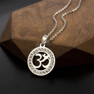 Stainless Steel Hindoo Hindu Buddhist AUM OM Pendant Necklace Silver Colors Crystal Lucky Peace Symb