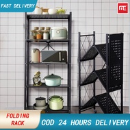 3-4-5 Layer Folding Kitchen Supplies Racks Installation-Free Foldable Steel Shelf Racks with Wheels