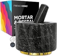 French KOKO Large Marble Mortar and Pestle Set with Gold Accent Pretty Guacamole Pestle and Mortar Gift Mortero Cocina Marmol Muddler for Cocktails Pill Crusher Herb Grinder Molcajete Mexicano Black