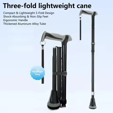 Folding Walking Stick Anti-slip Walking Stick Outdoor Hiking Pole Telescopic Large Foot Pad Three-fo