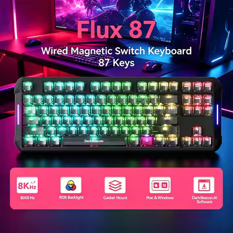 DarkBeacon Flux 87 Hall Effect Gaming Keyboard Wired, 80% Layout PC MAC Esports Keyboards, Red HE Ma
