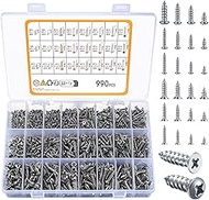 990pcs Self Tapping Screws Assortment Set, M3/M4/M5/M6 Stainless Steel Sheet Metal Screws, Phillips 