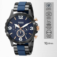 jam tangan fashion pria Fossil men Nate analog strap rantai cowok Chronograph Black Blue Stainless Steel water resistant sporty original JR1494