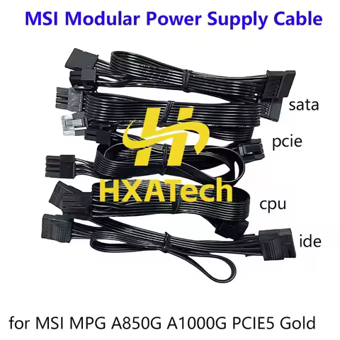 HXATech - Copper wire ATX 24pin PCIE 6+2P CPU 8P 3xSATA IDE molex Power Supply Cable for MSI MPG A85