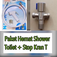 Super murah paket hemat shower toilet Kran T closet closed shower toilet stop Kran tee stanlis 1/2 i