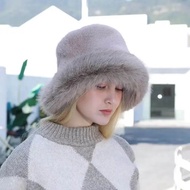 topi Winter Outfit Wanita style korea Musim Dingin Fur Bucket Hat Women Korean Fashion Autumn Winter