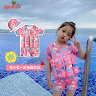 R REPUTATION Short-Sleeved One-Piece Swimsuit Children's Buoyancy Swimsuit Children's Quick-Drying O