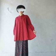 尋寶古著-紅色系斜紋棉十字繡小花清新傘版襯衫