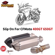 For CFMoto 400GT 650GT Motorcycle Exhaust System Slip On Muffler AK Racing Mid Pipe Catalyst Delete 