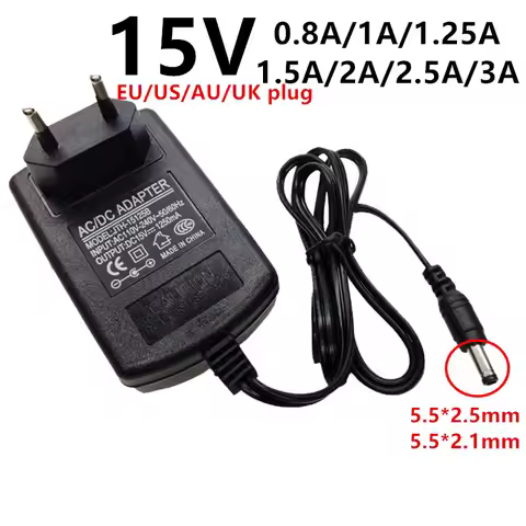 15V 15 Volt Universal AC DC Power Supply Adapter Adaptor 15 V 0.8A 800mA 1A 1.25A 1250mA 1.5A 2A 2.5
