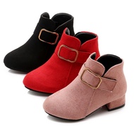 Girls Boots Red Fashion Suede High Heels Martin Boots 3-12Yrs Kids Black Single Shoes British Style