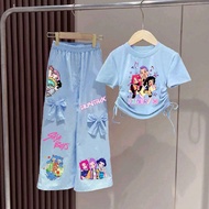 ชุดเซ็ทเด็กลายสุดฮิต Soda pop เสื้อผูกโบว์+กางเกงขายาวแต่งโบว์