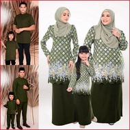 🌹SET FAMILY OLIVE GREEN🌹 Sedondon Ibu Ayah Anak Baju Kurung Baju Melayu Kurta Jubah Set Baju Raya 2023 Baju Plus Size