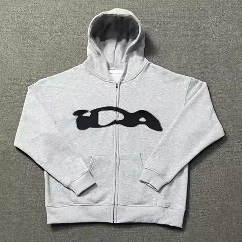 High Quality Autumn Embroidery Zip Grey Hoodie Men Women High Quality Oversized Streetwear IDA Hoode