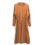 Unused Hermès elastic dress shirt with ruffles, flared front zip, orange, 4H0571DV, 1864.