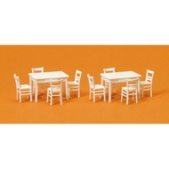 MJ Preiser 17217 HO Gauge White Table Chair. 2 Tables 8 Chairs