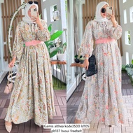 Althea Women's Gamis Combination D'or Floral Motif PREMIUM BUSUI NEWEST Free Belt