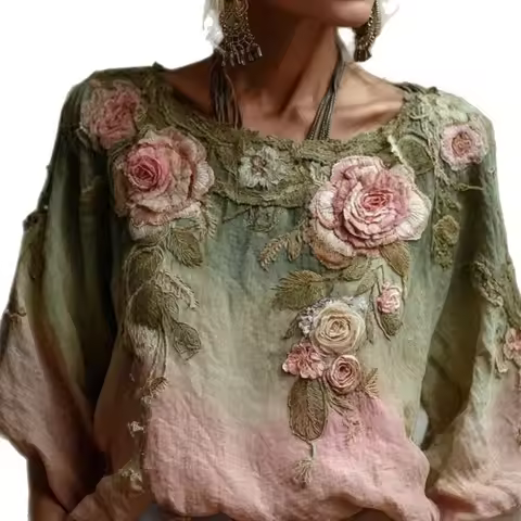 Retro Bohemian Women’s Top - 2026 New 3D Print Round Neck Long Sleeve Fashion