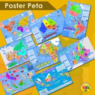 Poster peta indonesia - peta ASEAN - peta dunia - peta benua - Poster Edukasi Anak - Poster belajar 