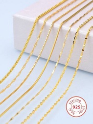 S925 銀女士項鍊,18k 鍍金金色鎖骨鏈,短/細/長毛衣鏈,長度 40/45/50/55/60 厘米