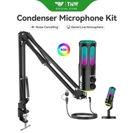 TNW USB Microphone Kit RGB Gaming Microphone Condenser Mic Kit RGB Mic Noise-Canceling Mic PC Phone