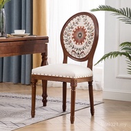 Retro Art Dining Chair Western Dining Chair Backrest Nordic Oak Carving Large Household Leisure High