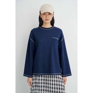 LIBÉ WORKSHOP - Dark blue loose long-sleeved T-shirt 7389