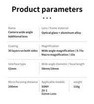 เลนส์กล้องมาโครมุม2024M-REMOTE-Wide สำหรับ RX100M7 ZV1 ,G7X Canon,อุปกรณ์เสริมเลนส์,18มม.,52มม. อุปกรณ์เสริมสำหรับกล้องที่ดีที่สุด