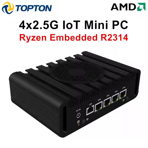 Topton 4x2.5G LAN IoT Mini PC AMD Ryzen Embedded R2314 Firewall Computer 4G/5G LTE Gateway DDR4 NVMe