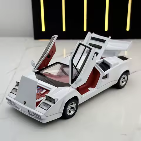 1:32 Countach LP500S Sports Car Toys Diecast Alloy Miniature Model Sound Light Pull Back Vehices Adu