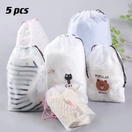 5PCS Transparent Waterproof Drawstring Bag Travel Frosted Luggage Bags Clothes Storage Shoe Organizer Cosmetic Pocket Goodie Bag Shoes Bag Travel Organiser