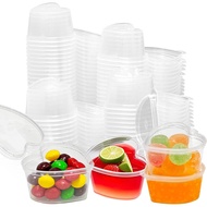 100 Sets 1.5 oz Heart Shaped Jello Shot Cups with Lids, Disposable Plastic Cups,Small Condiment Cont