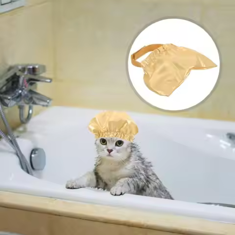 Gift Idea Waterproof Pet Bathing Cap Reusable Breathable Cat Shower Cap Adjustable Rubber Band PU Do