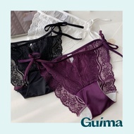 Real Lace Laced-Up French Sexy Stitching Satin Low-Waist Panties Sexy Panties Girl Panties Woman Sea